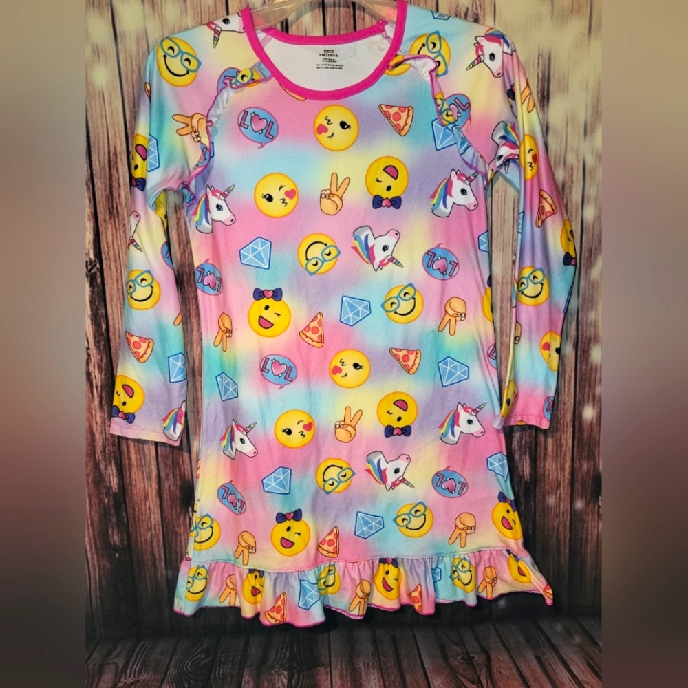Girls Tye-Dye Emoji Sleepwear Gown - Large (10/12) - GUC